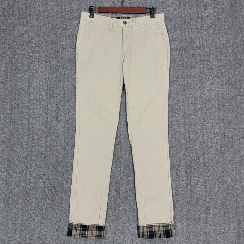 21 Men Chino Pants Mens 30 Tan Skinny Straight Plaid Trim Cuff Casual